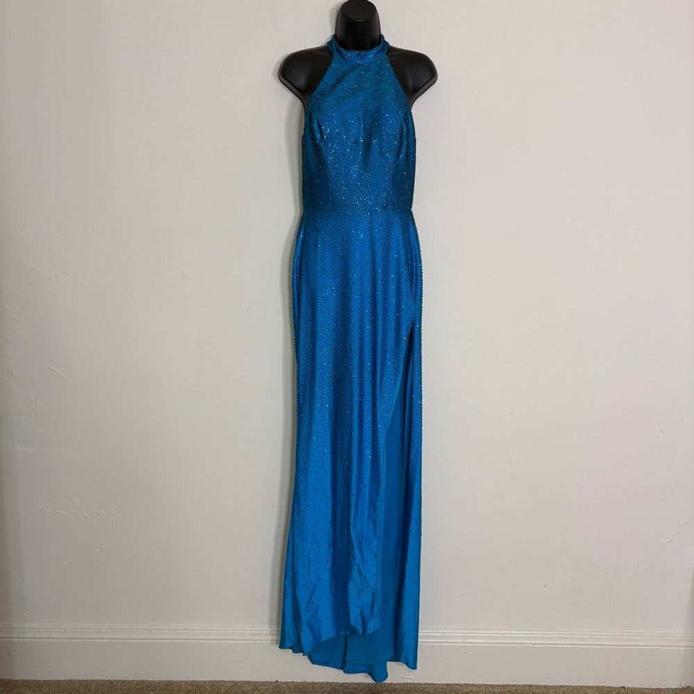Sherri Hill Halter Neckline Peacock Rhinestone Gown - Size: 6